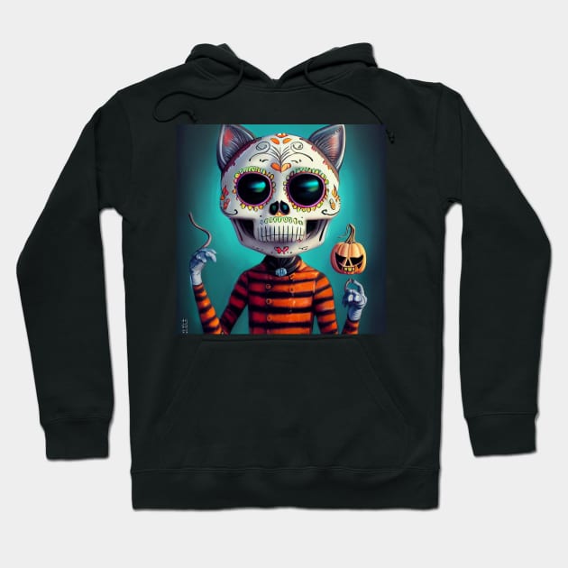 Halloween Sugar Skull Cat #2 Hoodie by dozydonut